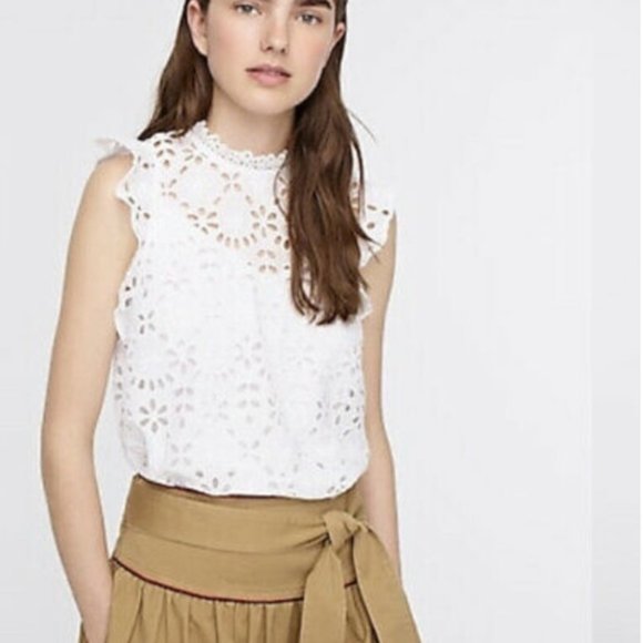 J.crew Mockneck Top in Embroidered Lace Eyelet White - Picture 1 of 10